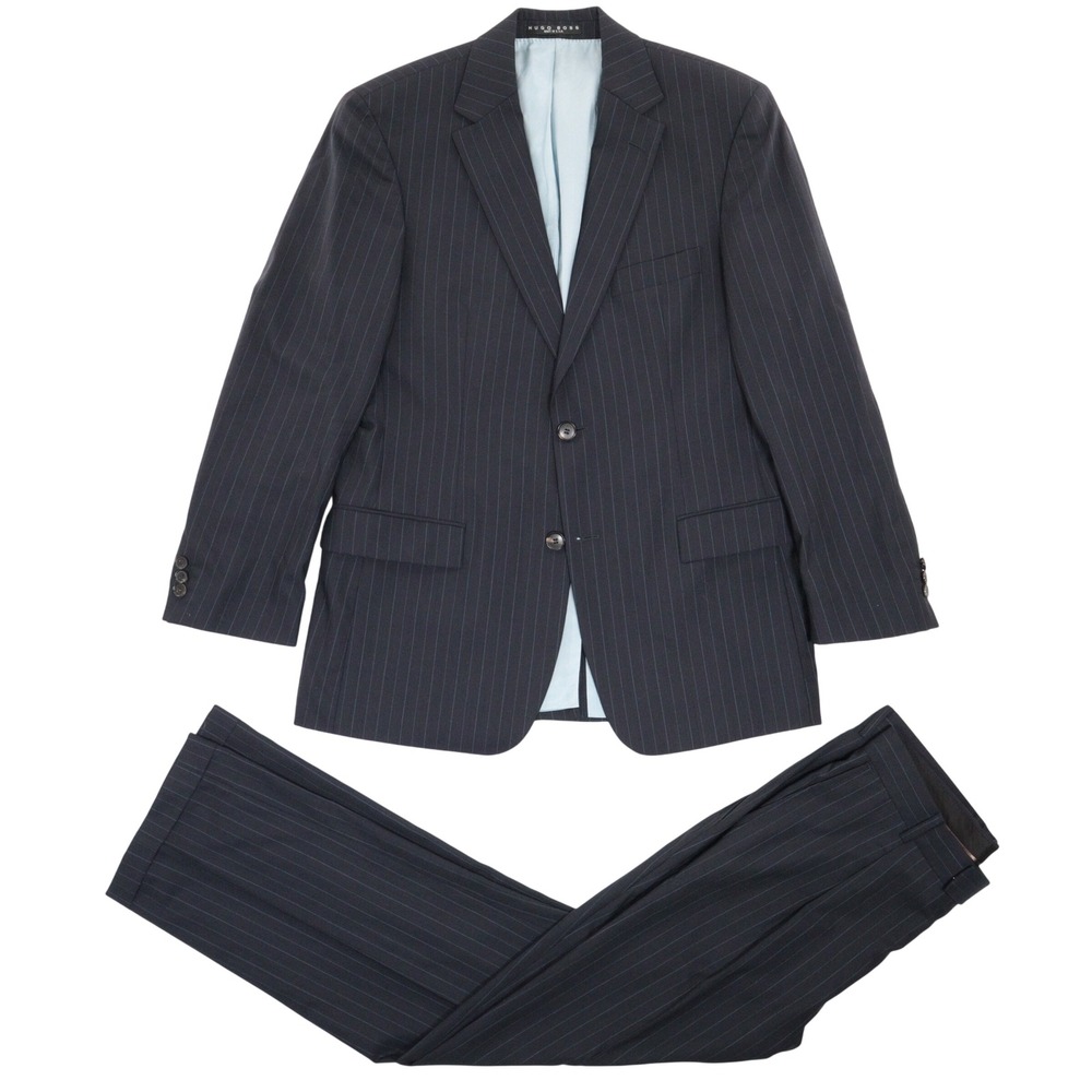 VTG Hugo Boss Suit Bertolucci Pinstripe Navy Virgin Wool USA MADE Men 40S 32X30